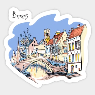 Bruges canal with beautiful houses Sticker